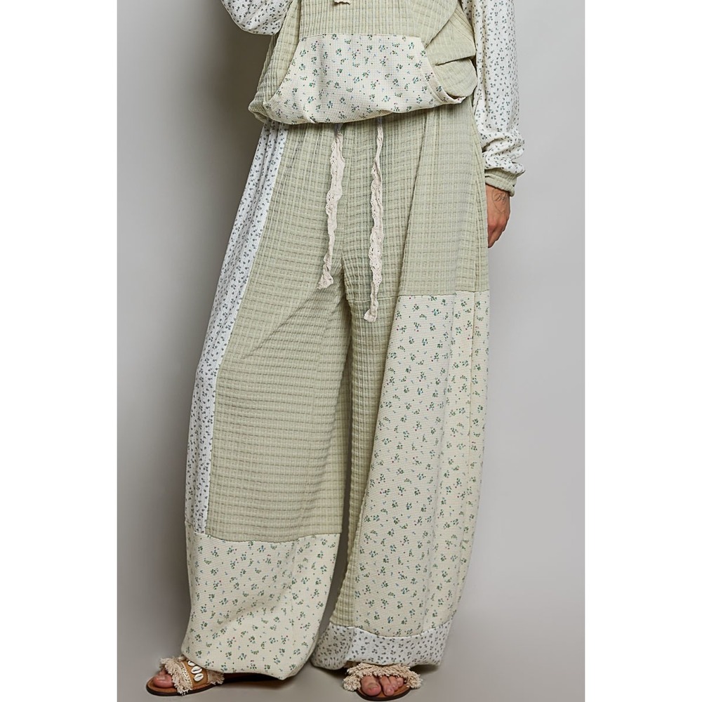 POL Patchwork Mixed Knit Wide Leg Pants - Large